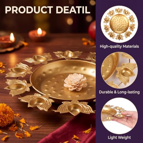 LemonRoad 2 Pack 13 Inch Decorative Urli Bowls for Diwali Diya Lotus Decor - Image 3