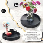 Modern Table Round Decorative Trays 2pcs Home Decor - Circle Coffee Table Centerpiece Set 12"/10" - Wooden Black Ottoman Tray with Fluted Edge - Image 5