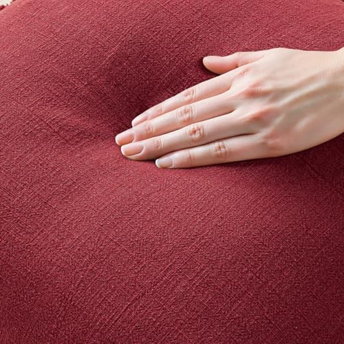 MIULEE Linen Fringe Decorative Euro Throw Pillow Covers Burgundy 22x22 - Image 2