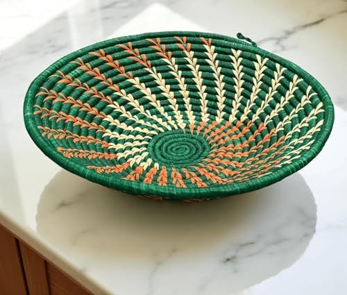 Handwoven African Basket Bowl for Fruits Wall Decor 8in diameter - Image 3