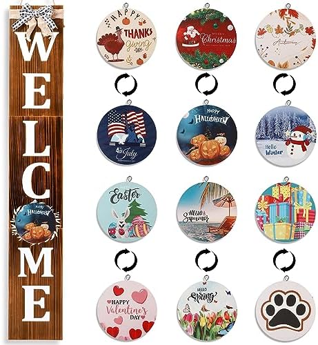 Welcome Sign for Front Porch 47inch 12 Wooden Interchangeable Vertical by ECOGREDA