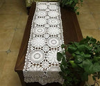 USTIDE Rustic Floral Table Runner Hand Crochet Table Doily White Cotton Lace Home Decoration for Coffee Table Dresser Cabinet 15"X59" - Image 3
