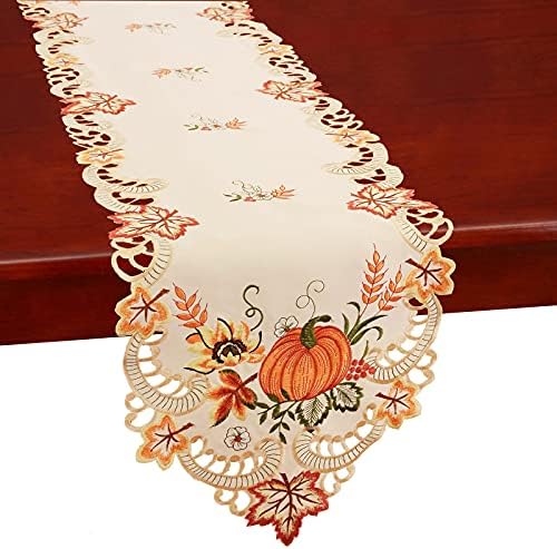 Simhomsen Large Embroidered Thanksgiving Harvest Pumpkins Table Runners for Autumn Or Fall Decorations (14 × 120 Inches) by Simhomsen
