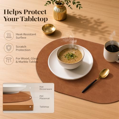 Homaxy Oval Heat Resistant Placemats Set of 6, Reddish Brown - Image 2