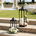 LED Lanterns Decorative Outdoor&Indoor, 23'' 16‘’ Large Black Lanterns Set with 2 Flameless Candles, Metal Holders for Porch, Patio, Garden, Home, Fireplace, Spring Decorations Decor - Image 6