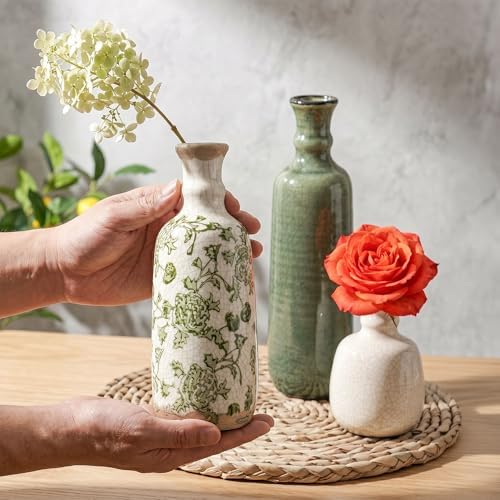 Ceramic Vase Set, 3Pcs Flower Vases for Modern Boho Farmhouse Decor, Decorative Vases for Pampas Grass & Dried Flowers, Distressed Finish - Image 4