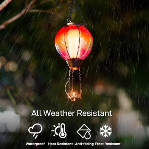 Starsoul Hot Air Balloon Solar Lantern with Candle Holder Flickering Flame Hanging Garden Light Waterproof Glass Solar Lanterns Outdoor Waterproof Decorative for Lawn Porch Tree Yard - Image 4