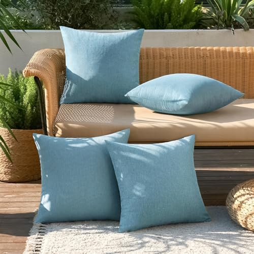 MIULEE Pack of 4 Decorative Outdoor Throw Pillow Covers Linen Waterproof Pillow Covers Summer Farmhouse Cushion Cases for Patio Garden Tent Balcony Couch Sofa 18x18 Inch Blue Gray - Image 3