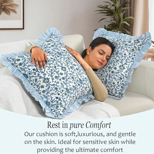 CPC Ocean Vine Hand Block Print 100% Cotton Ruffle Throw Pillow Cover 24x24 inch with Hidden Zipper Decorative for Couch, Bed, Sofa, Farmhouse, Cottagecore Decor Gift Christmas Fall Thanksgiving - Image 7