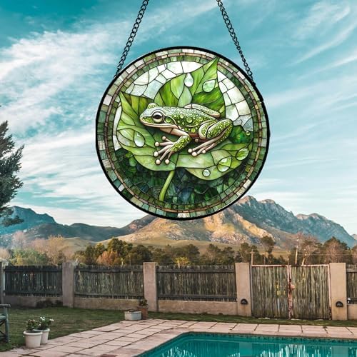 Green Frog Lily Pond Stained Glass Window Hanging Suncatcher Gifts 15" - Image 4
