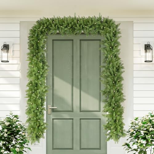 9FT Pre-Lit Artificial Christmas Garland with 50 LED Light Battery Operated, Holiday Decorations with 300 Tip Branch, for Indoor Door Home Stairs Fireplaces Wall - Image 6