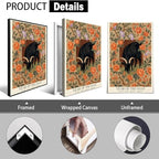 Chinese Lunar Year of the Goat Black Goat Wall Art with Orange Floral and Iris Pattern - Home Decor Posters for Room Aesthetic Family Wall Decor Prints Canvas Wall Art 16X24 in Wrapped Framed - Image 2