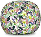 Ambesonne Funny Sloth Storage Toy Bag Chair, Repetitive Monstera and Tropical Leaves with Lazy Animal Hanging on Branches, Stuffed Animal Organizer Washable Bag, Large Size, Green White by Ambesonne