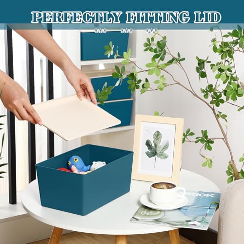 Menkxi 4 Pcs Storage Bins with Lids, Blue, Large - Image 4