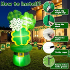 OurWarm 6FT St Patricks Day Inflatables Outdoor Decorations, St. Patrick's Day Blow Up Inflatable Shamrocks with Leprechaun Hat and Built-in LED Lights, Lucky Saint Patricks Day Yard Garden Lawn Decor - Image 4