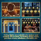 Riakrum 2 Pack Eid Mubarak Fairy Curtain Lights 9.84 ft Star Moon Castle Lights LED Window Star Lights for Ramadan Home Decoration Gifts Wedding Christmas Eid Party Indoor Holiday - Image 6