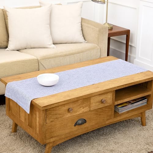 Solino Home 100% Pure Linen Table Runner, 14 x 60 in, Navy and White Stripe by SolinoHome