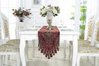 Embroidery Luxury Table Runner Jacquard Fabric Table Runner with Multi-Tassels for Dining Room Dresser Wedding Party Decorations, 13" x 62", Red - Image 4
