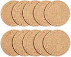 Natural Water Hyacinth Woven Placemats Plate Chargers Set of 10, Rattan Wicker Table Mats for Dinner Plates, Boho Farmhouse Rustic Place Mats for Dining Table Decor (13.8inch) by Unknown