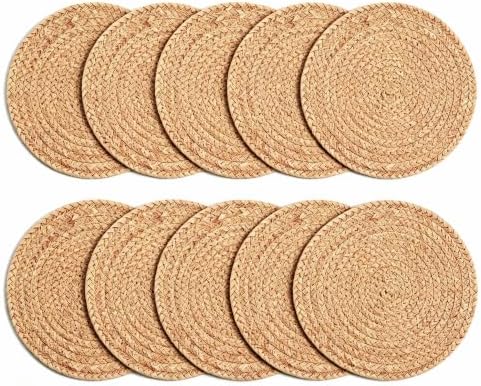 Natural Water Hyacinth Woven Placemats Plate Chargers Set of 10, Rattan Wicker Table Mats for Dinner Plates, Boho Farmhouse Rustic Place Mats for Dining Table Decor (13.8inch) by Unknown