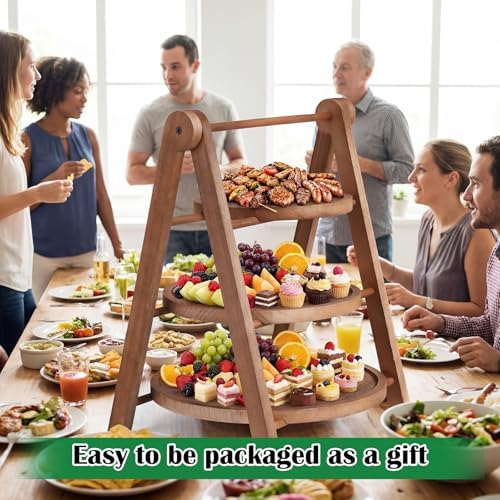 Marsui 3 Tier Fall Wooden Serving Trays Round Cupcake Stand Platters - Image 6