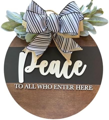 Wood front door sign Wood sign Home decor Welcome sign Sign for front door House warming gift Wedding gift (Peace -DS020(A64) S005, 22" Width) by Unknown