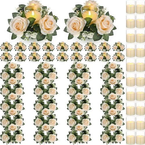 Yunlly 20 Pcs Rose Candle Rings with Candles Sets, Champagne by Yunlly