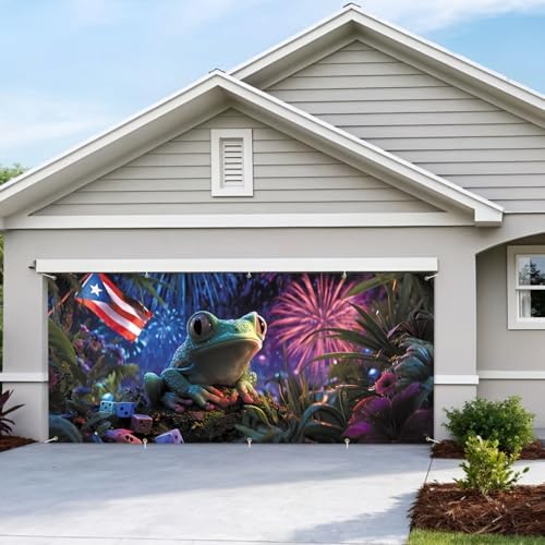 7 * 16ft Vibrant Puerto Rico Garage Door Banner, Tropical Island Style Decor Flag, Retro Castle Pattern Photo Backdrop, Cultural Pride Background for Outdoor Festival Holiday Garage Door Decoration - Image 7