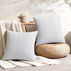 YCOLL Farmhouse Euro Sham Pillow Covers 24x24, Modern Throw Pillow Covers Set of 2, Blue and Beige Striped Patchwork Linen Decorative Pillows Cushion Covers for Bed Sofa Couch Living Room Home Decor - Image 2