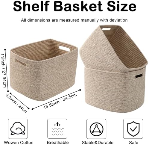 3 Pack Woven Baskets,Storage Baskets for Shelves with Handles - Image 2