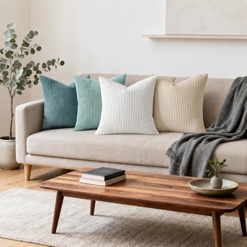 Mecatny Corduroy Decorative Throw Pillow Covers 24x24 Set of 2 Aqua - Image 3