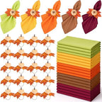 Preboun Fall Thanksgiving Cloth Napkins Set of 40 with Pumpkin Napkin Rings by Preboun