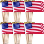 Tegeme 80 Pack Bulk Small American Flags on Stick, Wooden Pole Spear Tip by Tegeme
