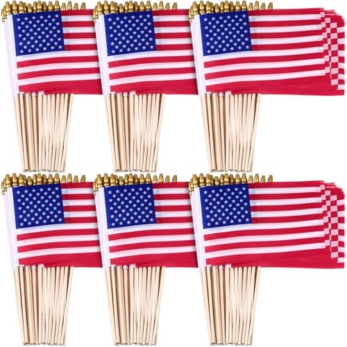 Tegeme 80 Pack Bulk Small American Flags on Stick, Wooden Pole Spear Tip by Tegeme