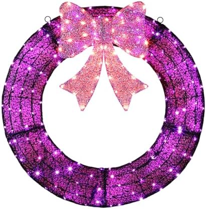 VINGLI 36in Pre Lit Christmas Wreath Halloween for Front Door Mantel & Stair Railing with Lights Indoor Outdoor Doorway Decor Purple by VINGLI