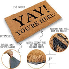 Yay You're Here Funny Coir Doormat - Natural Brown Entryway Welcome Mat, 23.7 x 15.7 inch - Image 4