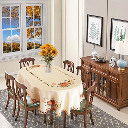 Simhomsen Embroidered Fall Autumn Harvest Pumpkins Tablecloth for Thanksgiving (Oval 52×70 inches) - Image 4