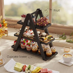 3 Tier Serving Tray, Cupcake Stand,Party Serving Decorative Tray Decor with 3 Bamboo Serving Platters for Fruit Dessert Presentation (Black) - Image 2