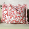 CPC Block Print Ruffle Throw Pillow Cover Pink Coral 16"x16", Pack of 2 by COTTONPRINTCLUB