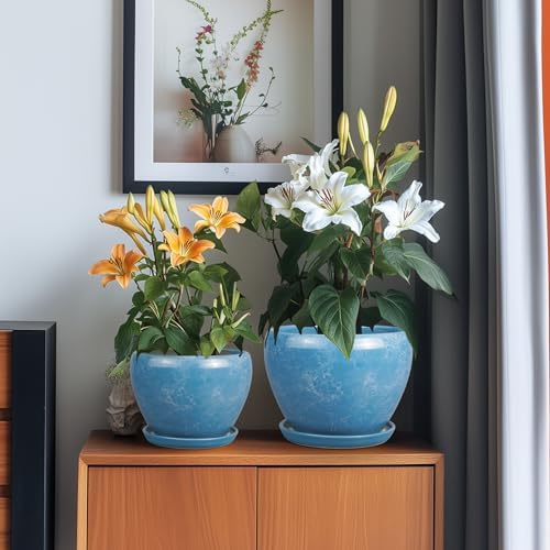 Ceramic Plant Pots, 10+8+6 Inch Ceramic Planters Indoor, Blue - Image 4