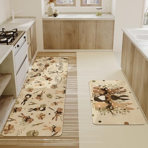 Easter Kitchen Rugs and Mats Set of 2,Spring Golden Garden Bunny Eggs Kitchen Mat,Easter Rabbit Non Slip Washable Kitchen Floor Sink Mats Decorations for Home Kitchen 18"x48"+18"x30" - Image 4