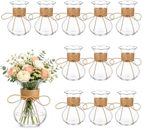 12 Pack 5.7" Plastic Small Vases for Centerpieces with Jute Twine, Plastic Bud Vase Bulk, Flower Vases Bulk Hyacinth Avocado Growing Vases for Wedding Living Room Table Decorations by Unknown
