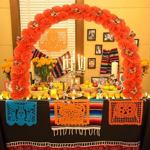 Cinnvoice 92 Pcs Day of the Dead Marigold Arch Set, Table,Orange - Image 5