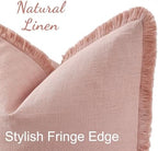 decorUhome Linen Fringe Pink Throw Pillow Covers 26x26 Set of 2 - Image 2