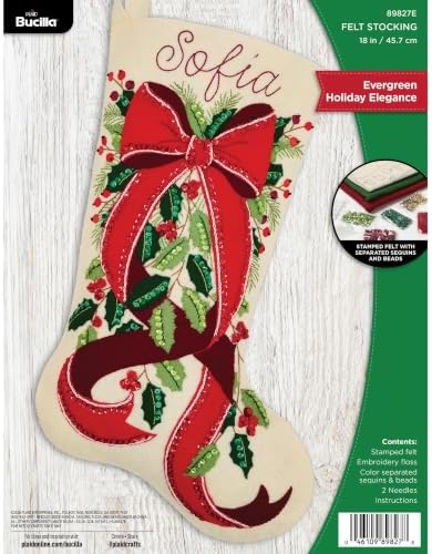 Bucilla, 18" Felt Applique Stocking Making Kit, for DIY Arts and Crafts Projects, Evergreen Holiday Elegance - Image 2