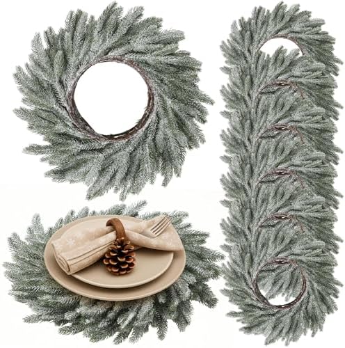Christmas Placemats Set of 6 Artificial Powder Snow Wreath Charger by Gandeer