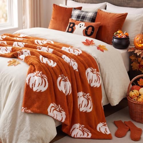 MelonBoat Fall Throw Blanket, Burnt Orange Pumpkin Soft Fuzzy Halloween Blanket for Couch, Cozy Lightweight Fall Decorative Blanket for Sofa Bed Living Room Office, 50 x 60 Inch - Image 5