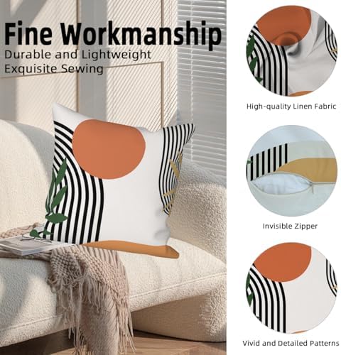 4 Pcs/Set Abstract Line Throw Pillow Covers Boho Sun Moon Arch Botanical Leaves Geometric Lines Plants Linen Throw Cushion Cases for Couch Sofa Bedroom Decorative, 22"x22" - Image 2