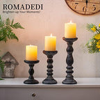 Romadedi Black and Gray Distressed Wood Pillar Candle Holders, Set of 3 - Image 4