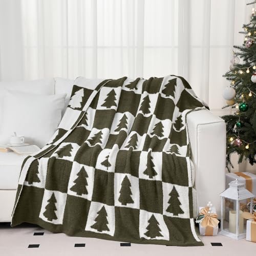 Buryeah Christmas Tree Knit Throw Blanket, 50 x 60 Inch Reversible Knitted Throw Blanket, Cozy Soft Lightweight Gift for Couch Sofa Bed(Olive Green) - Image 2